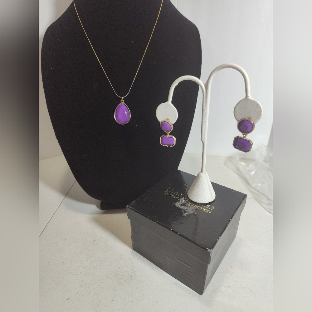 Purple Poppin Pendant Necklace Earrings Jewelry Set